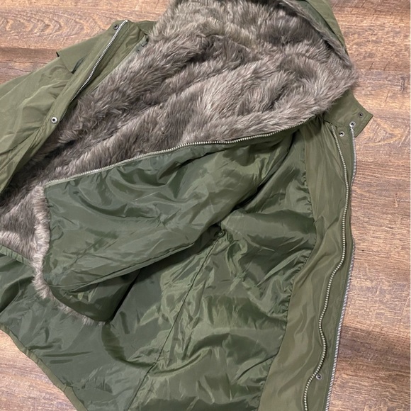 VINTAGE ZIP OUT FAUX FUR LINED MILITARY STYLE BARN JACKET chore fisherman scandi - Picture 6 of 12